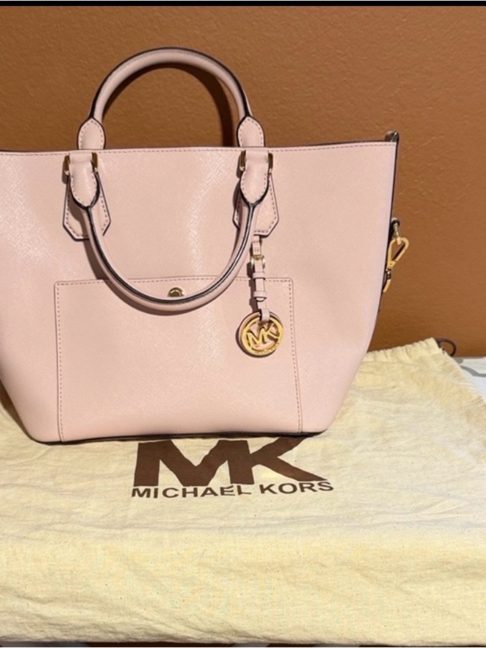 Michael Kors Blush Pink Leather Satchel with Gold-Tone MK Charm